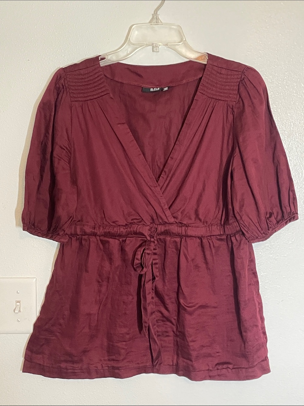 a.n.a Wine Wrap Blouse with Drawstring Waist